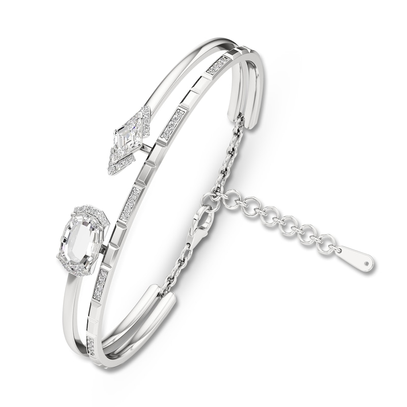 Main Image 1 of J'Lure Oval Portrait-Cut & Lozenge Step-Cut Lab-Grown Diamond Two-Row Bangle Bracelet 3-5/8 ct tw 14K White Gold