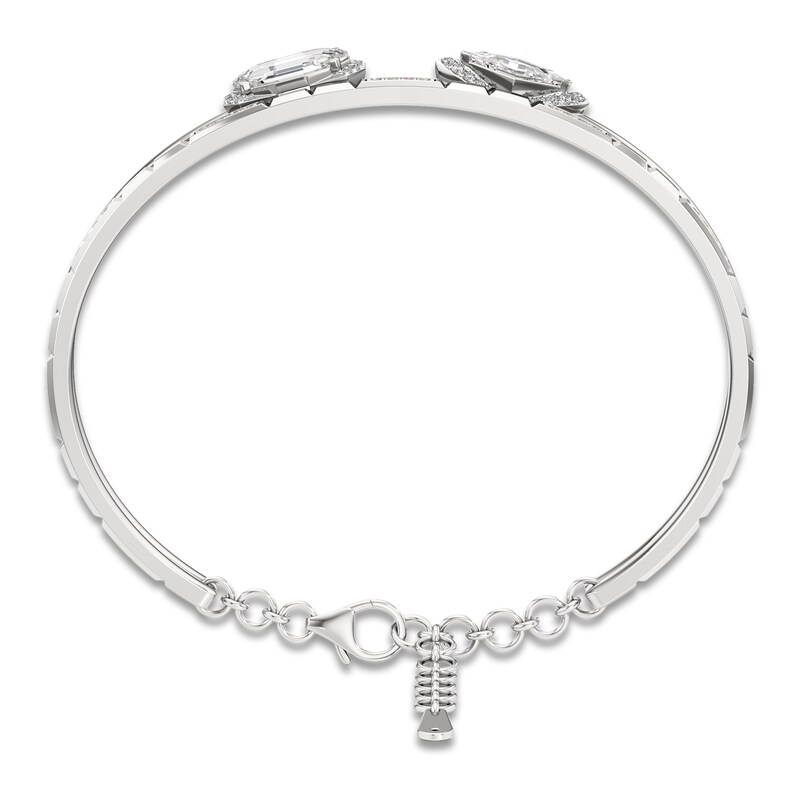 Main Image 2 of J'Lure Oval Portrait-Cut & Lozenge Step-Cut Lab-Grown Diamond Two-Row Bangle Bracelet 3-5/8 ct tw 14K White Gold