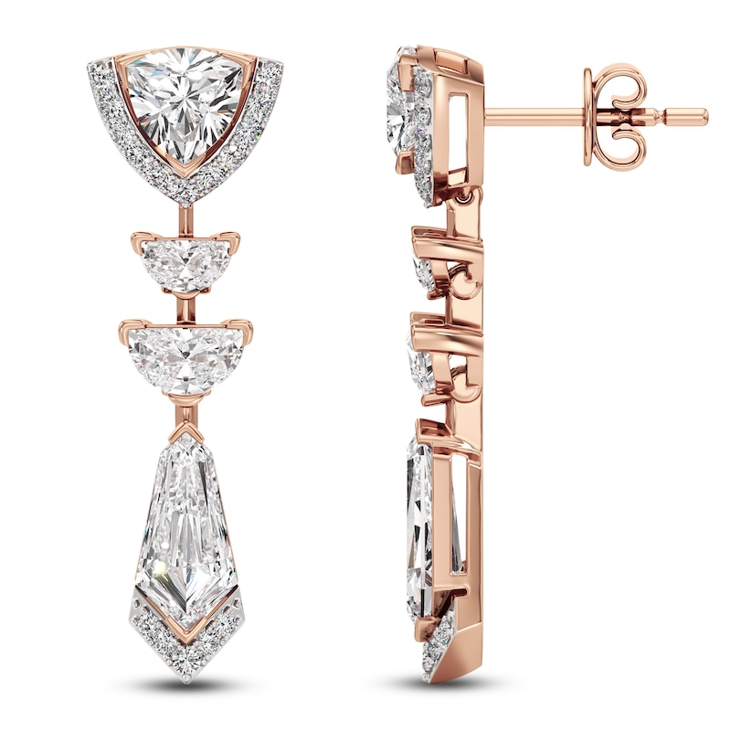 Main Image 1 of J'Lure Trillion Curved Brilliant-Cut, Half Moon Brilliant-Cut & Tie Step-Cut Lab-Grown Diamond Dangle Earrings 3-1/3 ct tw 14K Rose Gold