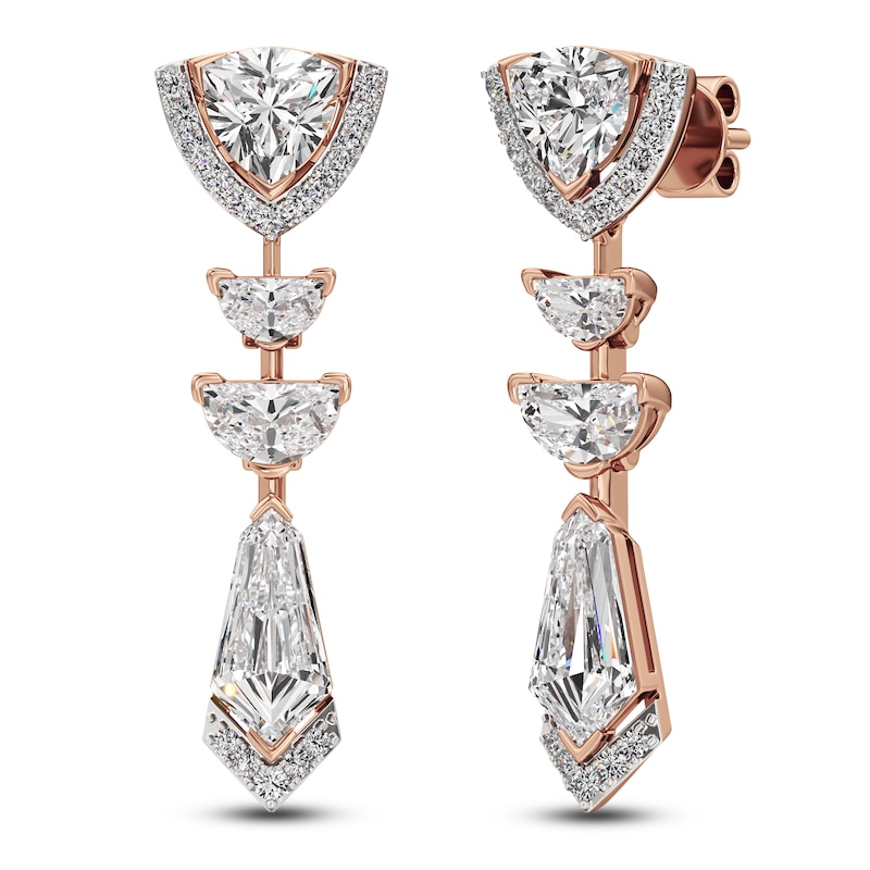 Main Image 2 of J'Lure Trillion Curved Brilliant-Cut, Half Moon Brilliant-Cut & Tie Step-Cut Lab-Grown Diamond Dangle Earrings 3-1/3 ct tw 14K Rose Gold