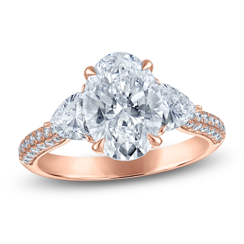 Main Image 1 of Vera Wang VOW Oval & Trillion-Cut Lab-Grown Diamond Three-Stone Engagement Ring 3-1/2 ct tw 14K Rose Gold