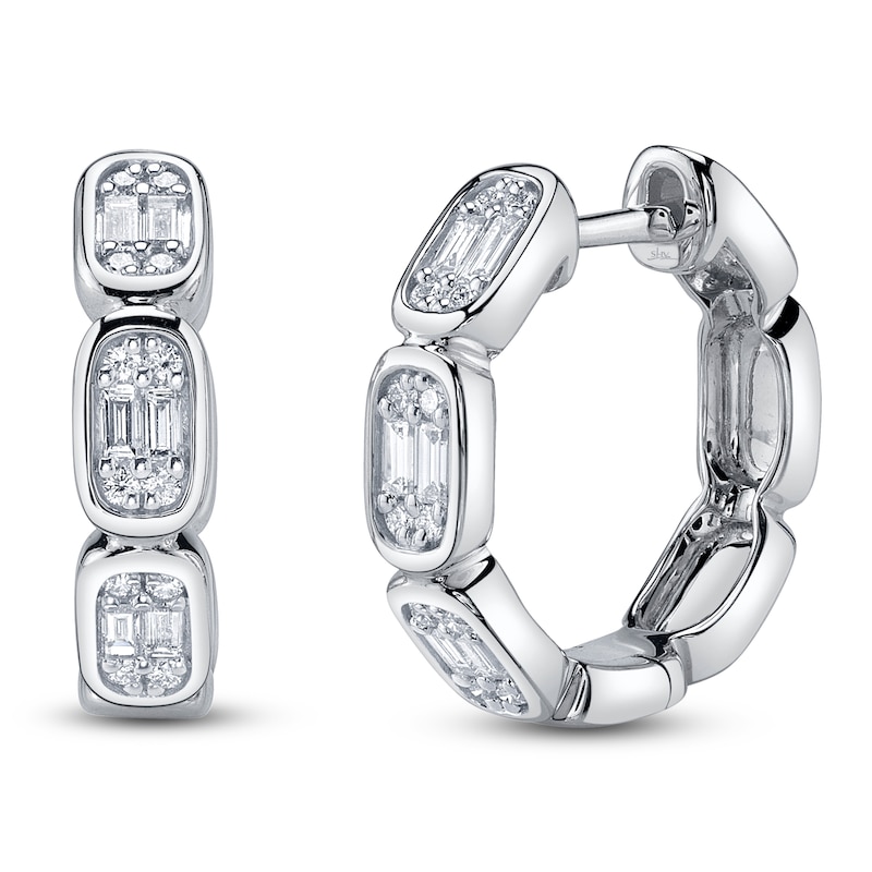 Main Image 2 of Shy Creation Baguette & Round-Cut Multi-Diamond Hoop Earrings 1/3 ct tw 14K White Gold SC55027056D0.65