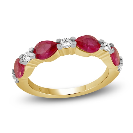 Pear-Shaped Natural Ruby & Diamond Ring 1/4 ct tw 10K Yellow Gold