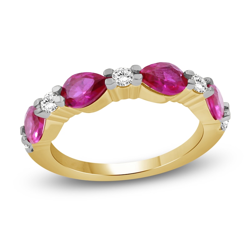 Main Image 1 of Pear-Shaped Natural Ruby & Diamond Ring 1/4 ct tw 10K Yellow Gold