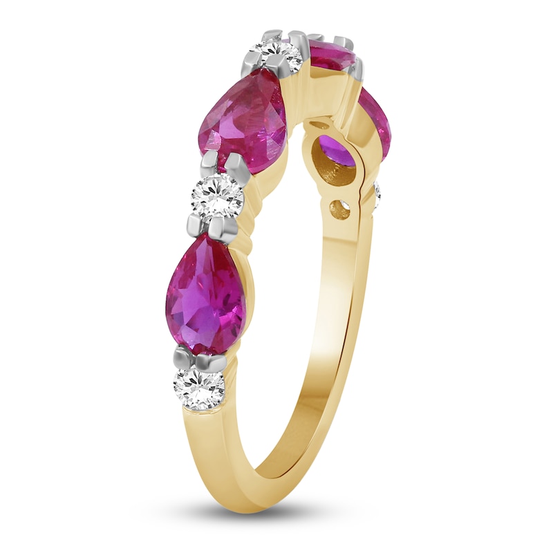 Main Image 2 of Pear-Shaped Natural Ruby & Diamond Ring 1/4 ct tw 10K Yellow Gold