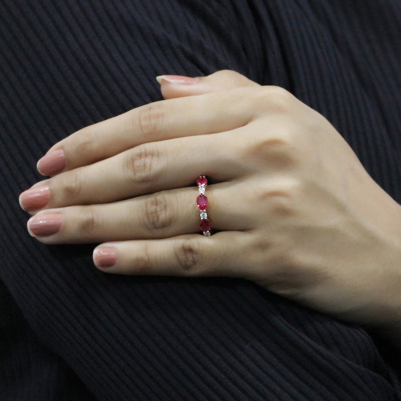 Main Image 3 of Pear-Shaped Natural Ruby & Diamond Ring 1/4 ct tw 10K Yellow Gold
