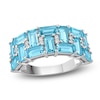 Thumbnail Image 1 of Baguette-Cut Natural Swiss Blue Topaz & Diamond Ring 1/6 ct tw Sterling Silver