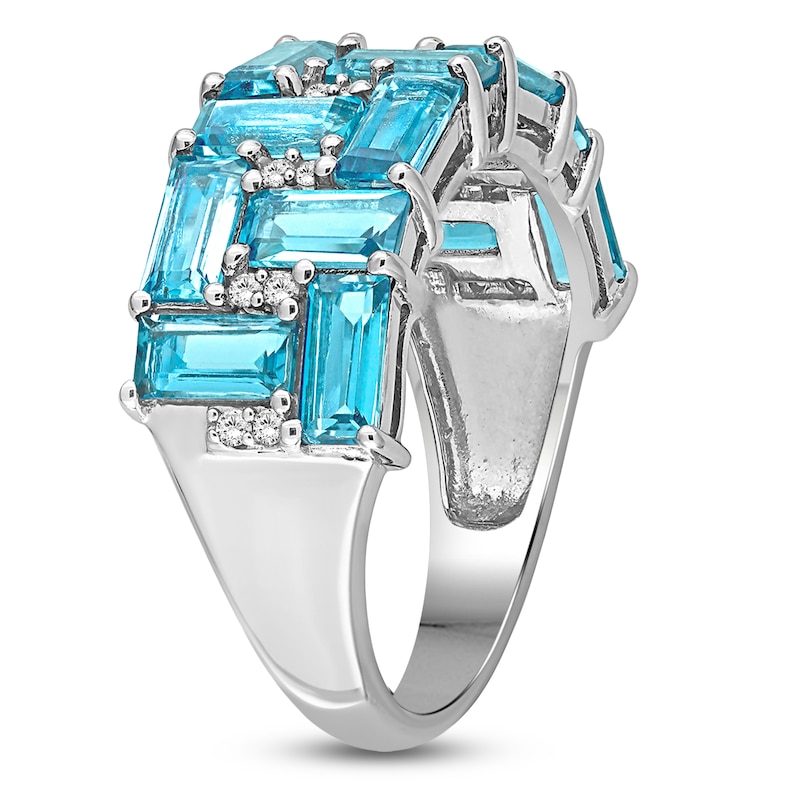 Main Image 2 of Baguette-Cut Natural Swiss Blue Topaz & Diamond Ring 1/6 ct tw Sterling Silver