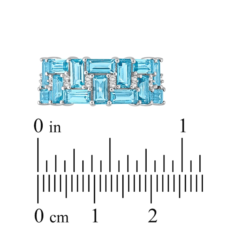 Main Image 3 of Baguette-Cut Natural Swiss Blue Topaz & Diamond Ring 1/6 ct tw Sterling Silver