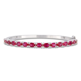 Oval-Cut Lab-Created Ruby Bangle Bracelet Sterling Silver 7"