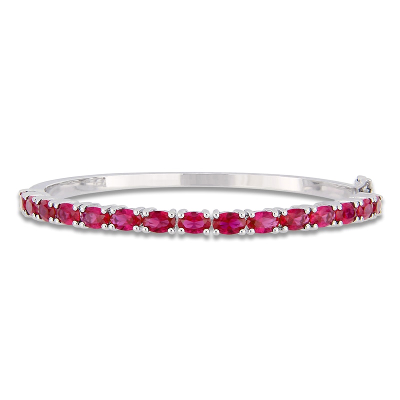 Main Image 1 of Oval-Cut Lab-Created Ruby Bangle Bracelet Sterling Silver 7"