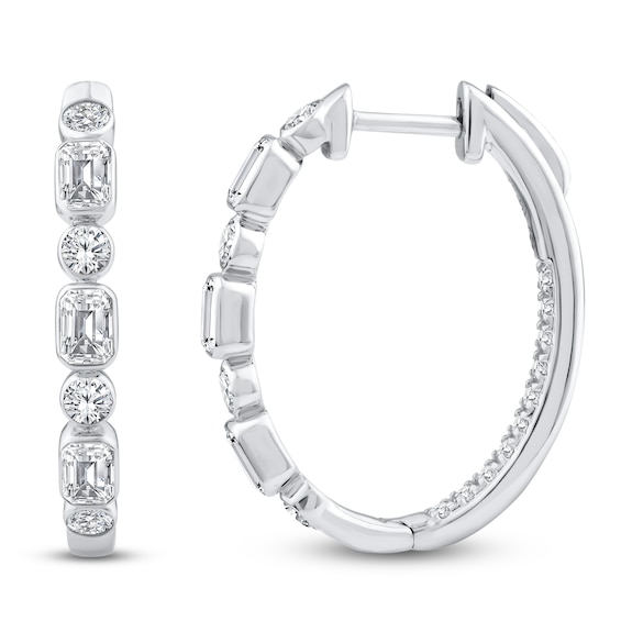 Jared Signature Round & Emerald-Cut Lab-Grown Diamond Inside-Out Oval Hoop Earrings 1-1/2 ct tw 14K White Gold