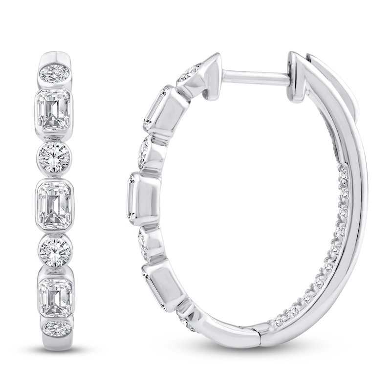 Main Image 1 of Round & Emerald-Cut Lab-Grown Diamond Inside-Out Oval Hoop Earrings 1-1/2 ct tw 14K White Gold