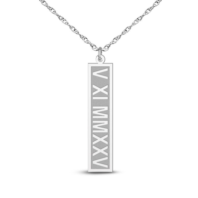 Main Image 1 of Roman Numeral Date Vertical Tag Necklace 10K White Gold 18"