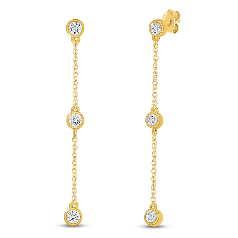 Main Image 2 of Jared Signature Mini Bezel Collection Diamond Dangle Earrings 1/4 ct tw 10K Yellow Gold