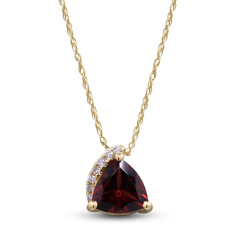 Main Image 1 of Trillion-Cut Natural Garnet & Diamond Accent Necklace 10K Yellow Gold 18"