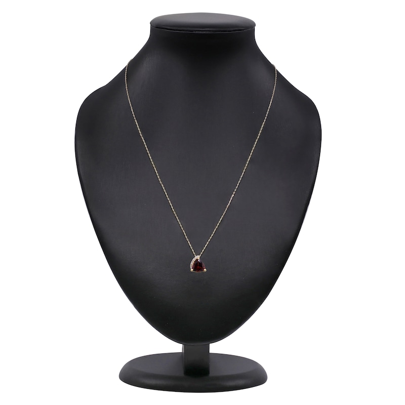 Main Image 4 of Trillion-Cut Natural Garnet & Diamond Accent Necklace 10K Yellow Gold 18"