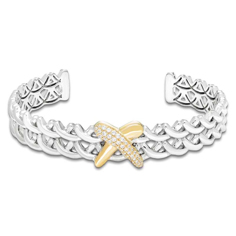 Main Image 1 of Unspoken Crossover Diamond Bangle Bracelet 1/3 ct tw 7mm Sterling Silver & 14K Yellow Gold 7"