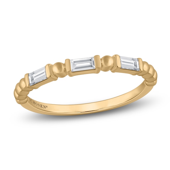 Chosen Certified Baguette-Cut Diamond Beaded Stackable Anniversary Ring 1/6 ct tw 14K Yellow Gold