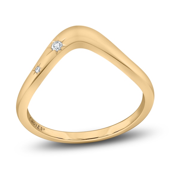 Chosen Certified Round-Cut Diamond Accent Curved Chevron Stackable Anniversary Ring 14K Yellow Gold