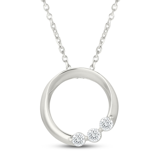 Jared Signature Diamond Three-Stone Circle Necklace 1/6 ct tw Sterling Silver 18"