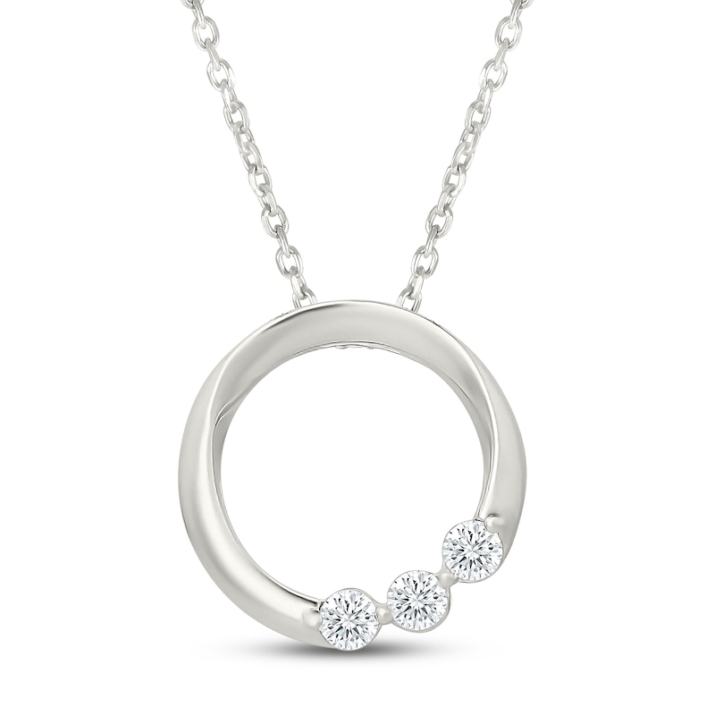 Main Image 1 of Jared Signature Diamond Three-Stone Circle Necklace 1/6 ct tw Sterling Silver 18"