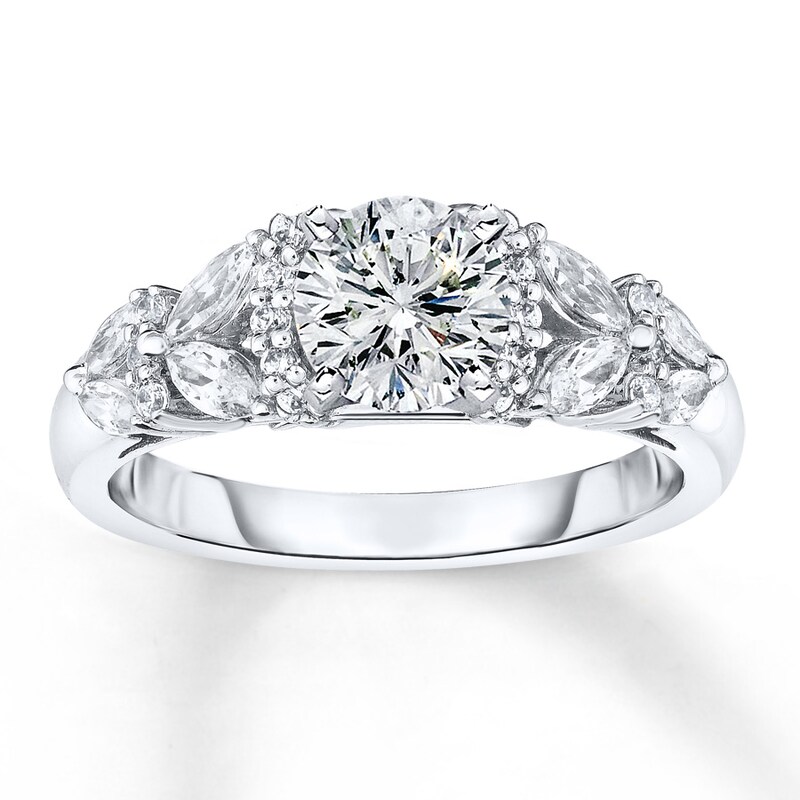 Diamond Ring Setting 3/4 ct tw Round/Marquise 14K White Gold