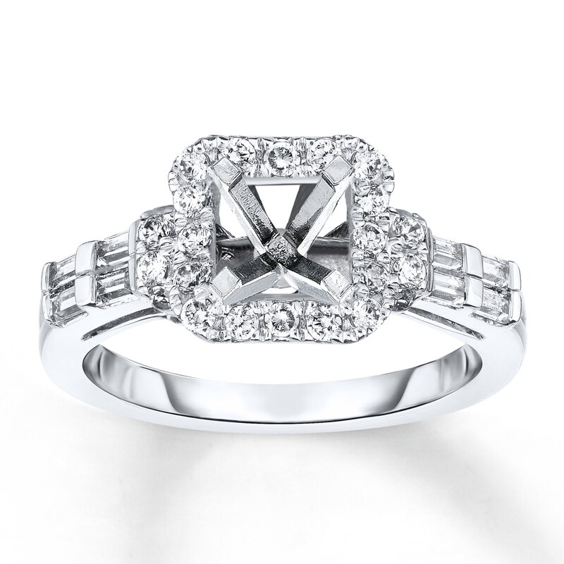 Main Image 1 of Diamond Ring Setting 3/4 ct tw Round/Baguette 14K White Gold