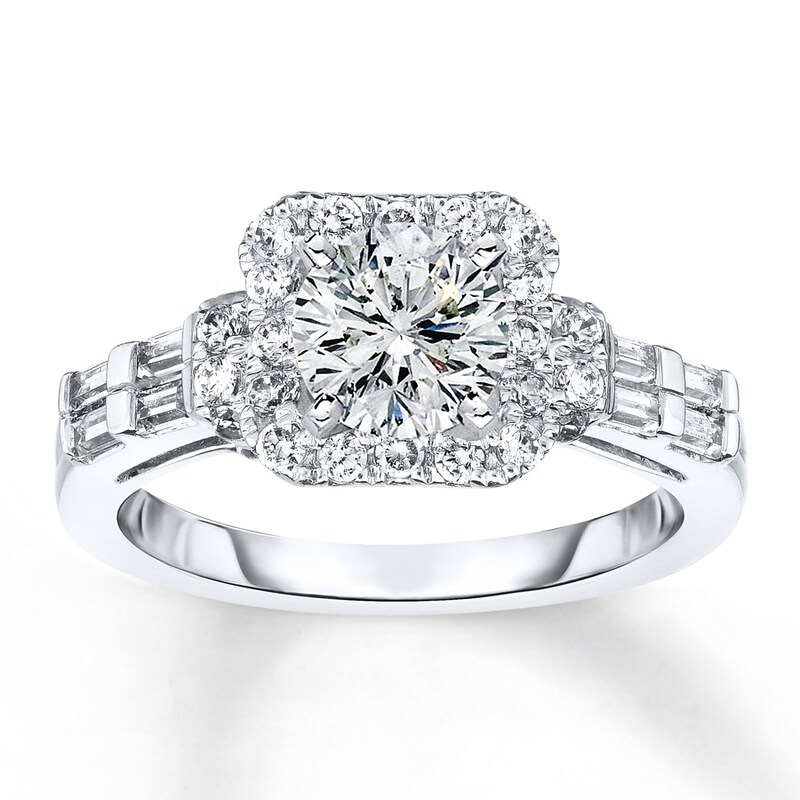 Main Image 3 of Diamond Ring Setting 3/4 ct tw Round/Baguette 14K White Gold