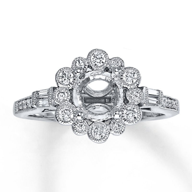 Diamond Ring Setting 1/3 ct tw Round/Baguette 14K White Gold