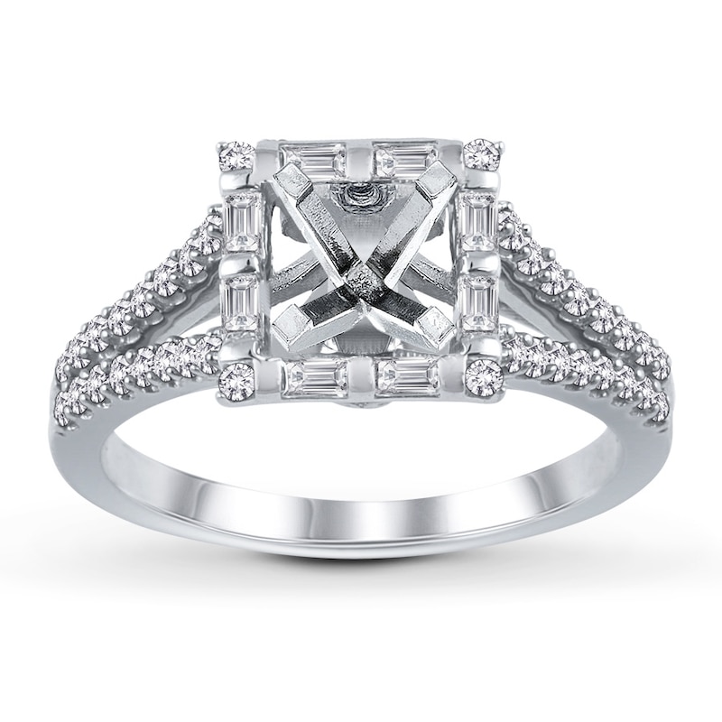 Diamond Ring Setting 1/2 ct tw Round/Baguette 14K White Gold