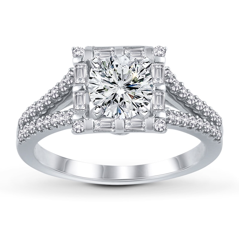 Diamond Ring Setting 1/2 ct tw Round/Baguette 14K White Gold