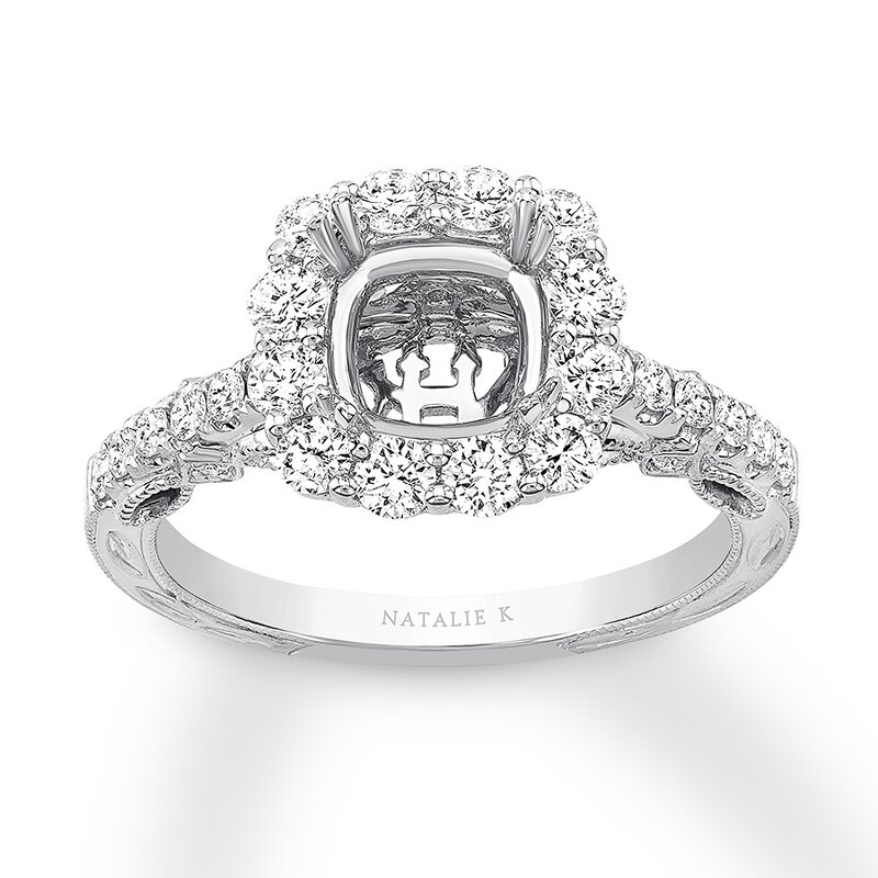 Natalie K Diamond Ring Setting 3/4 ct tw Round 14K White Gold