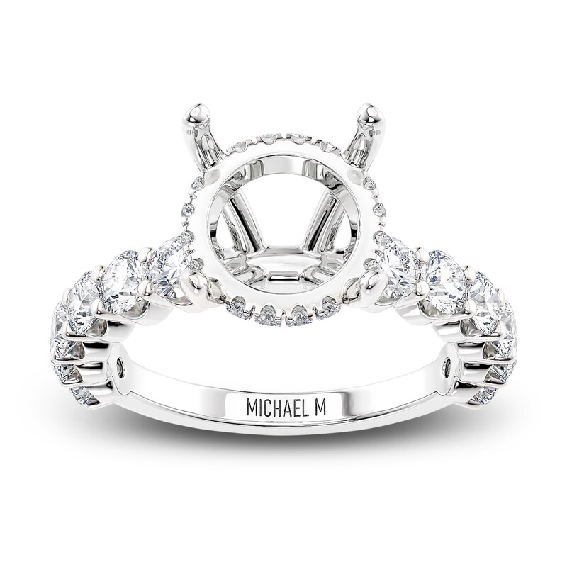 Michael M Diamond Engagement Ring Setting 1-1/6 ct tw Round 18K White Gold (Center diamond is sold separately)