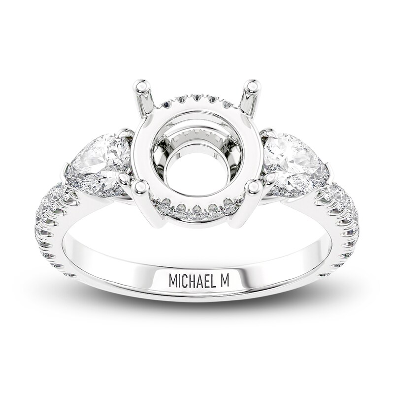 Michael M Diamond Engagement Ring Setting 7/8 ct tw Round/Pear 18K White Gold (Center diamond is sold separately)