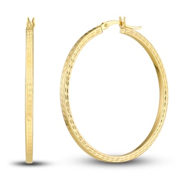 Diamond-Cut Square Hoop Earrings 14K Yellow Gold 40mm