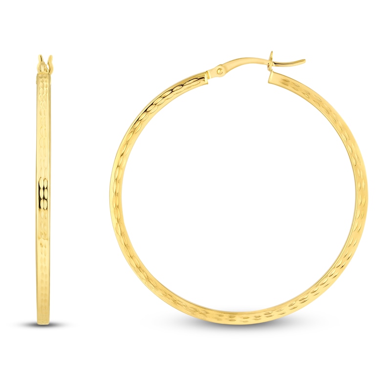 Main Image 1 of Diamond-Cut Square Hoop Earrings 14K Yellow Gold 40mm