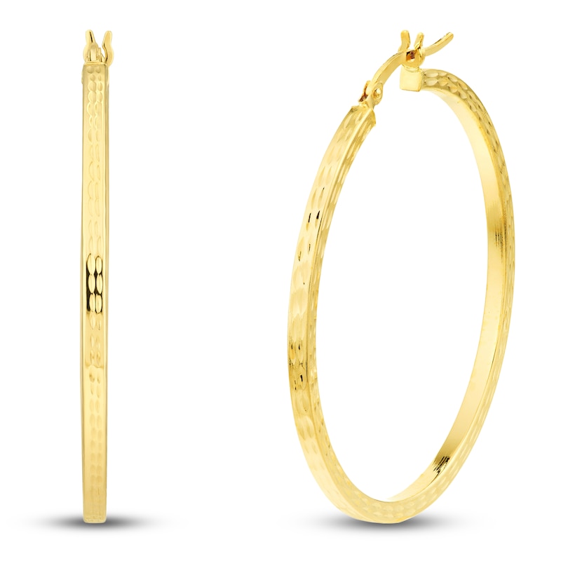 Main Image 2 of Diamond-Cut Square Hoop Earrings 14K Yellow Gold 40mm