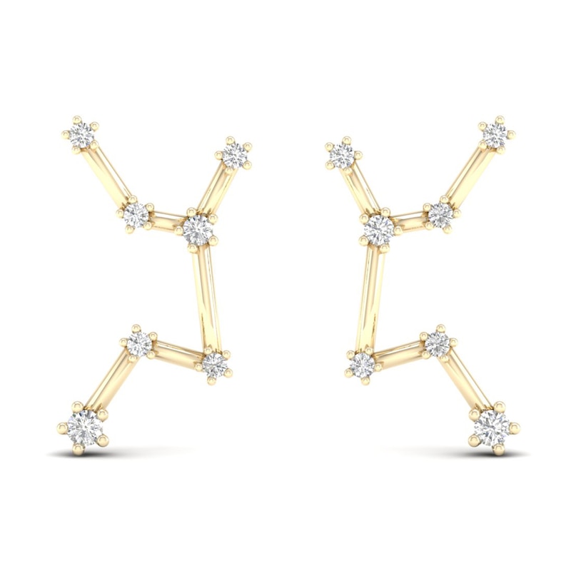 Diamond Virgo Constellation Earrings 1/8 ct tw Round 14K Yellow Gold