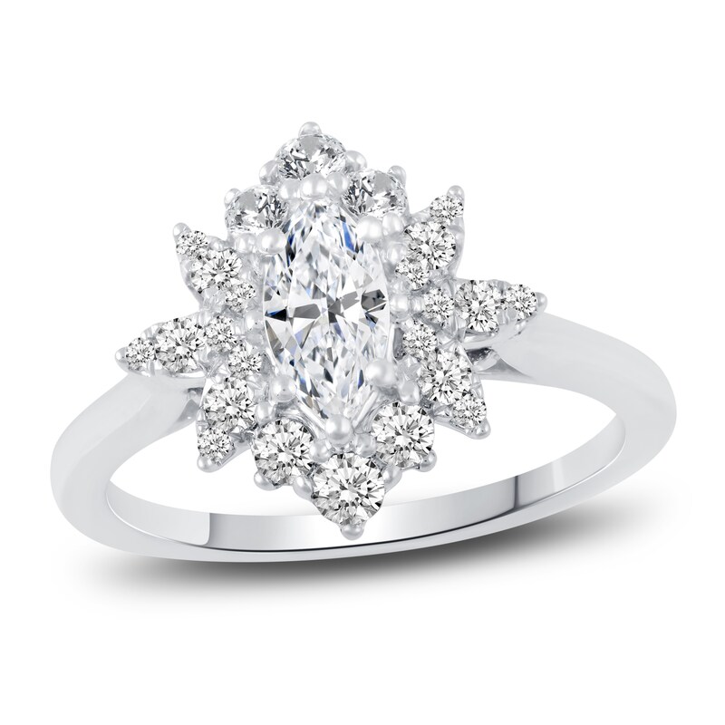 Main Image 1 of Diamond Halo Engagement Ring 7/8 ct tw Marquise/Round 14K White Gold