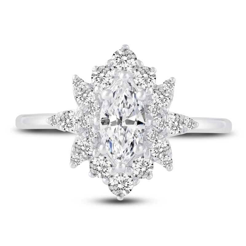 Main Image 3 of Diamond Halo Engagement Ring 7/8 ct tw Marquise/Round 14K White Gold