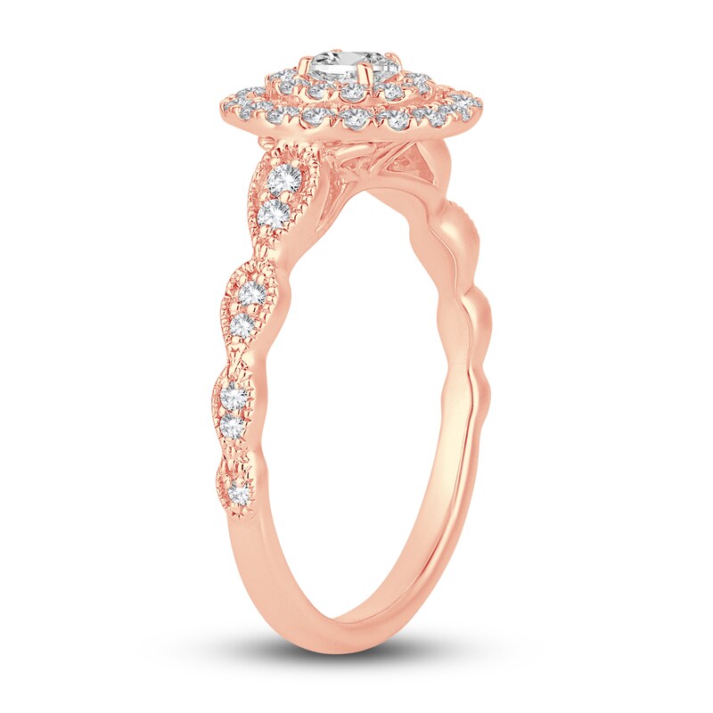 Main Image 2 of Diamond Double Halo Engagement Ring 1/2 ct tw Oval/Round 14K Rose Gold