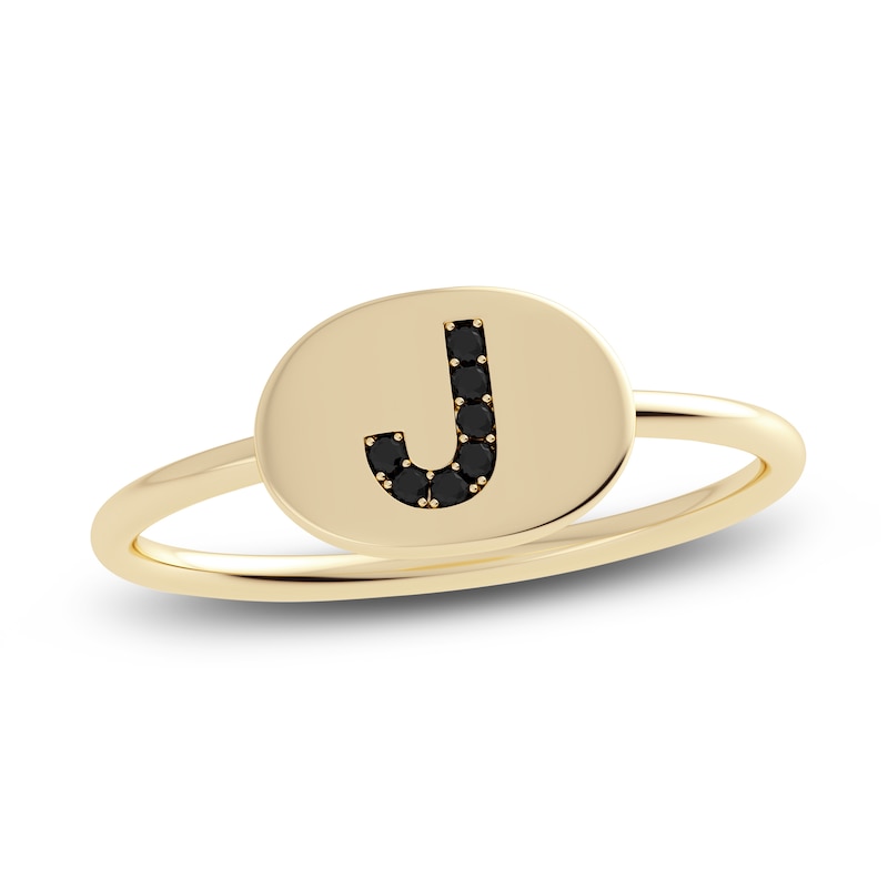 Main Image 1 of Juliette Maison Black Diamond Initial Oval Signet Ring 1/6 ct tw Round 10K Yellow Gold