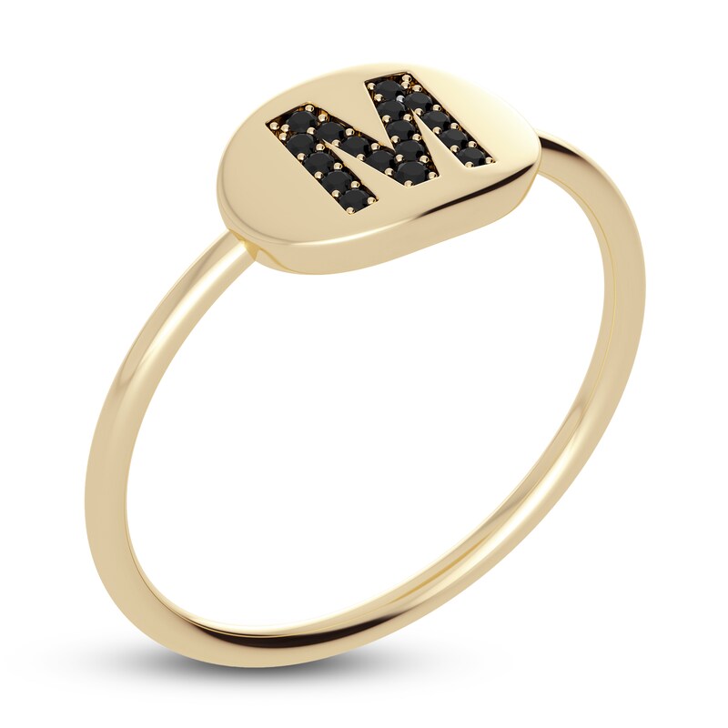 Main Image 2 of Juliette Maison Black Diamond Initial Oval Signet Ring 1/6 ct tw Round 10K Yellow Gold