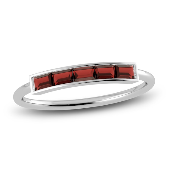 Juliette Maison Natural Garnet Baguette Bar Ring 10K White Gold