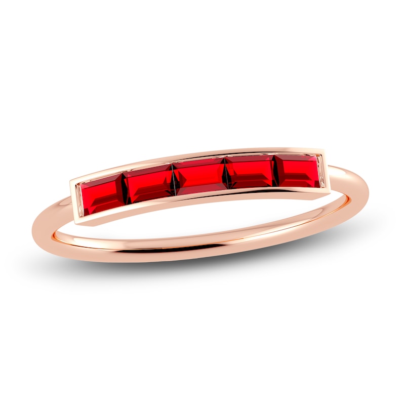 Main Image 1 of Juliette Maison Natural Ruby Baguette Bar Ring 10K Rose Gold