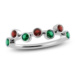 Juliette Maison Natural Emerald & Natural Garnet Ring 10K White Gold