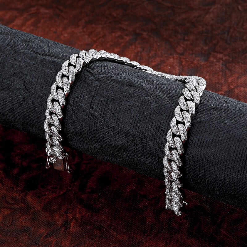 Main Image 5 of Diamond Cuban Link Bracelet 2-7/8 ct tw Round 10K White Gold 7"