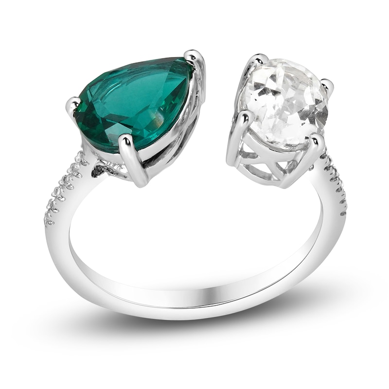 Main Image 1 of Lab-Created Emerald & White Lab-Created Sapphire Ring 10K White Gold