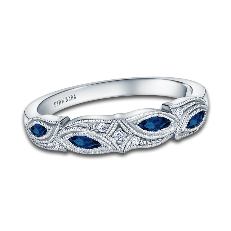 Main Image 1 of Kirk Kara Diamond & Blue Sapphire Wedding Band Diamond Accents Platinum